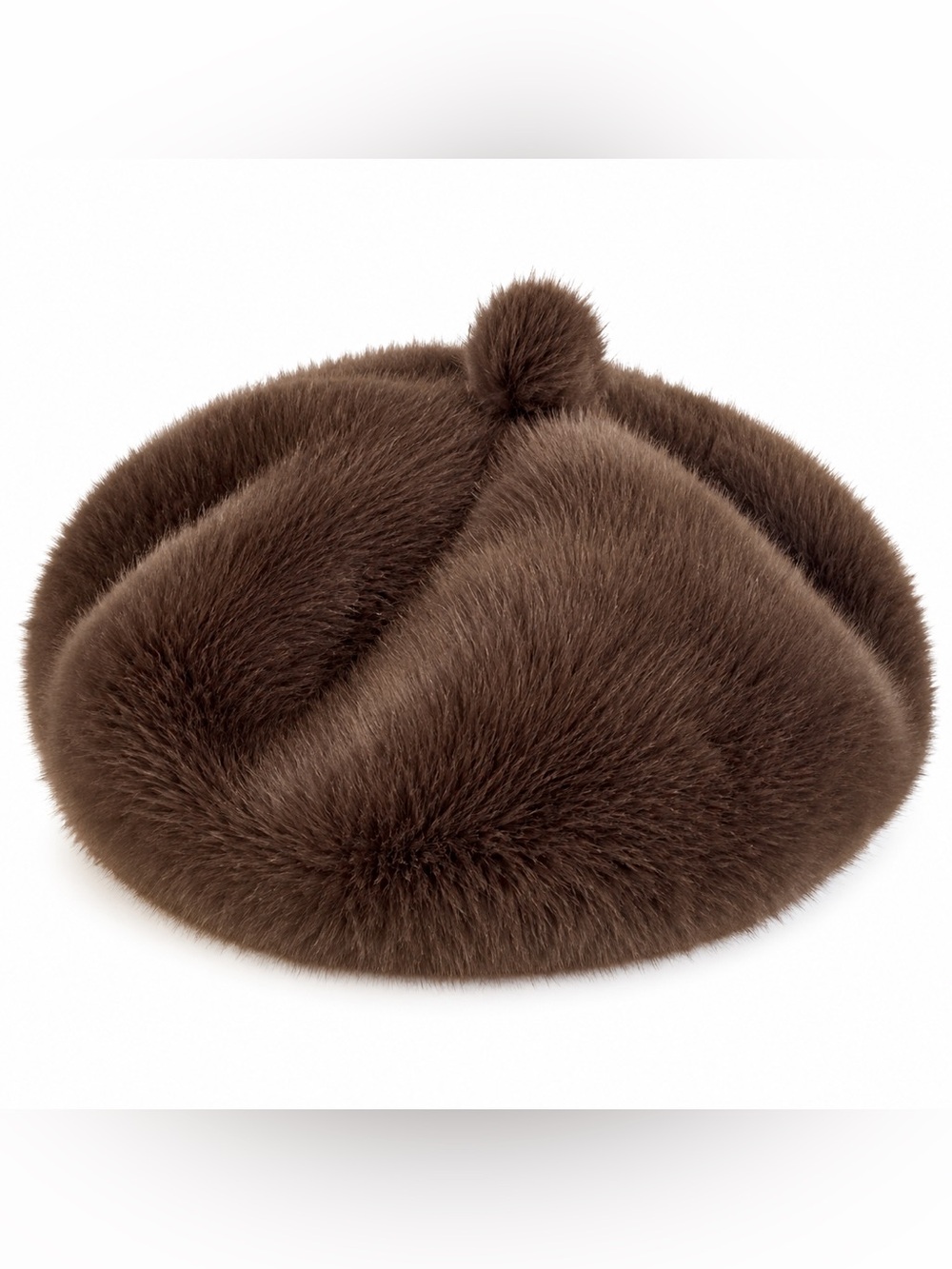 Brown Faux Fur Plush Beret Pillbox Hat Vintage Inspired Winter